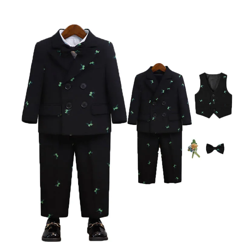 Kids 5Pieces/Set Blue Mushroom Jacket Vest Pants Bowtie Flower Photograph Suit Boys Easter Ceremony Dress Child Evening Costume