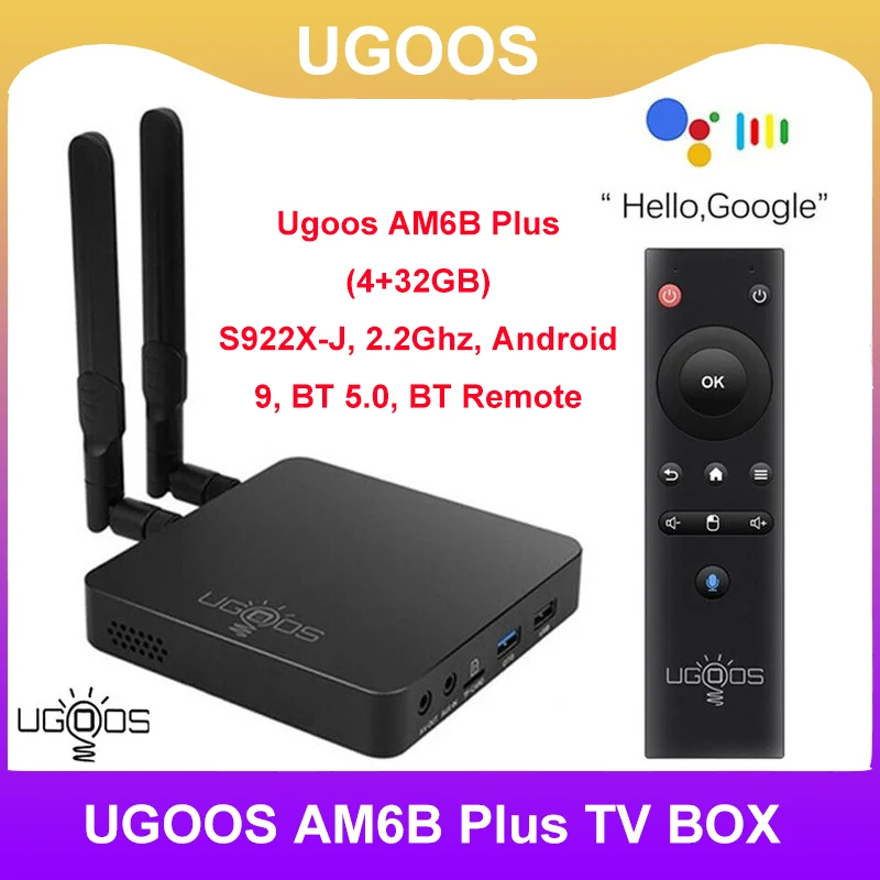 Ugoos-スマートTVボックス,Amlogic S922X-J,Android 9,Lpddr4,4GB RAM, 32GB ROM, 4Kメディアプレーヤー,wifi 6,amlogic,am6b plus 2.4g、1000m