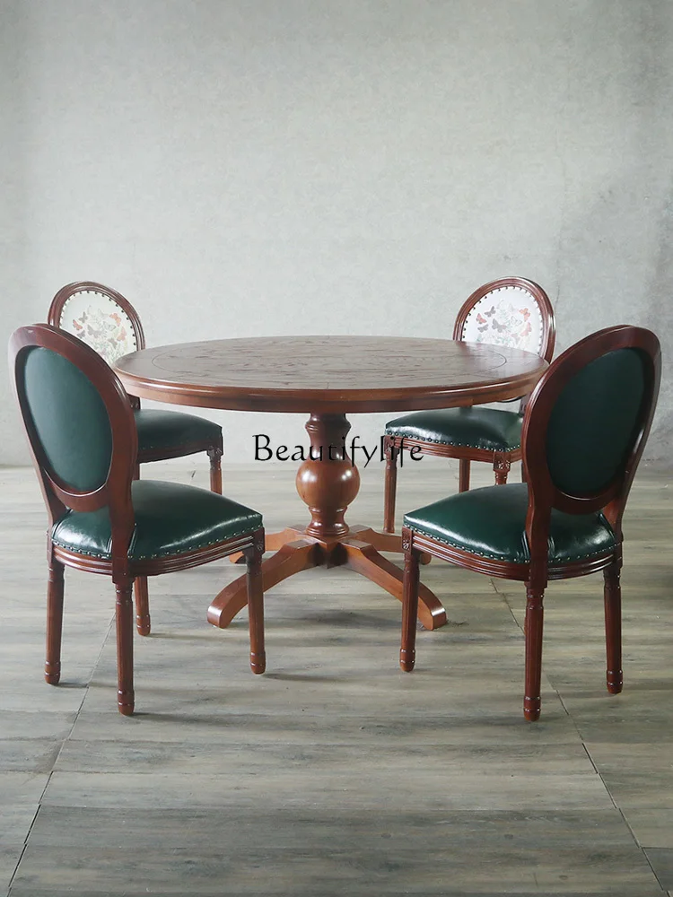 American Furniture Four-Claw Solid Wood Dining Table Walnut Color Living Room Solid Wood Table Medium round Dining Table