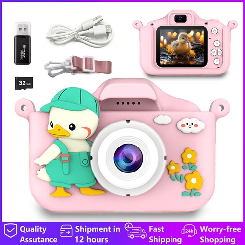 Mini cámaras para niños, bonita cámara Digital para niños con tarjeta de 32G, juguetes educativos, grabación de vídeo HD de 1080p para regalos de cumpleaños de bebés