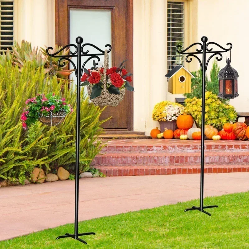 Adjustable Double Shepherds Hook for Outdoor 61/76 Inch Two Sided Bird Feeder Pole for Hanging Plant Baskets, Solar Lanterns