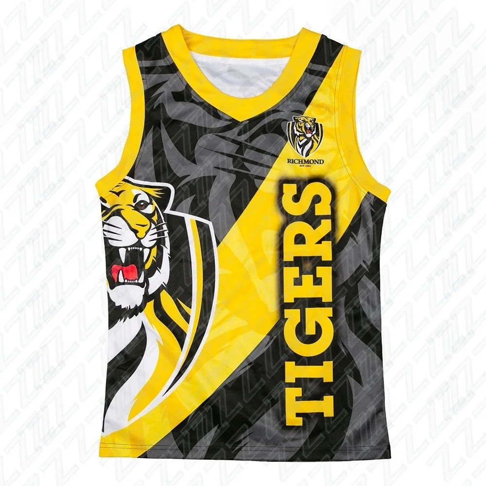 Richmond Tigers, Youth Training Vest, Sports and Fitness Vest, Sleeveless Australian Football Jersey, Replica Team Uniform