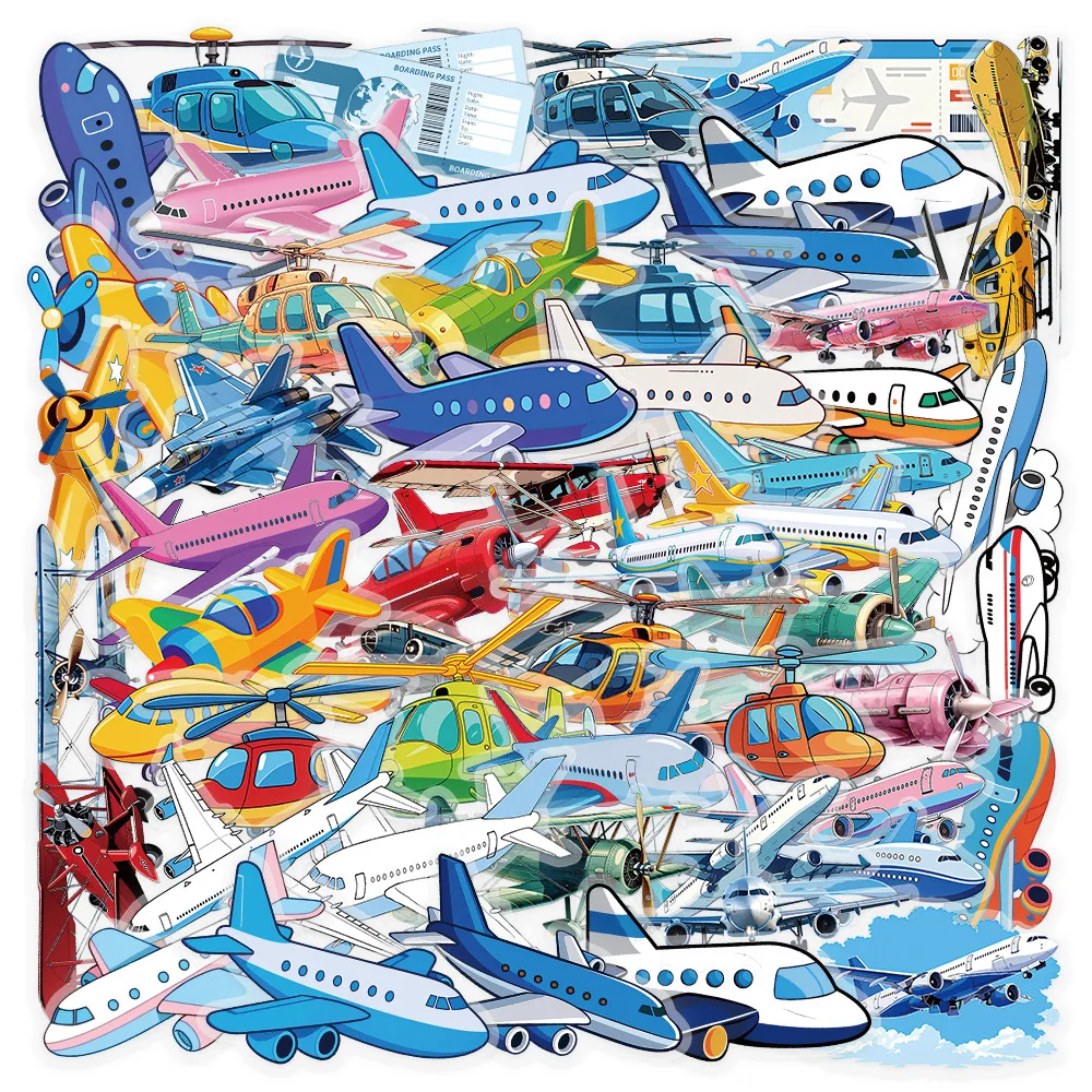 

50PCS Cartoon Airplane Sticker Creative Graffiti PET Transparent Decoration Mobile Phone Case Notebook Skateboard Water Cup Gift