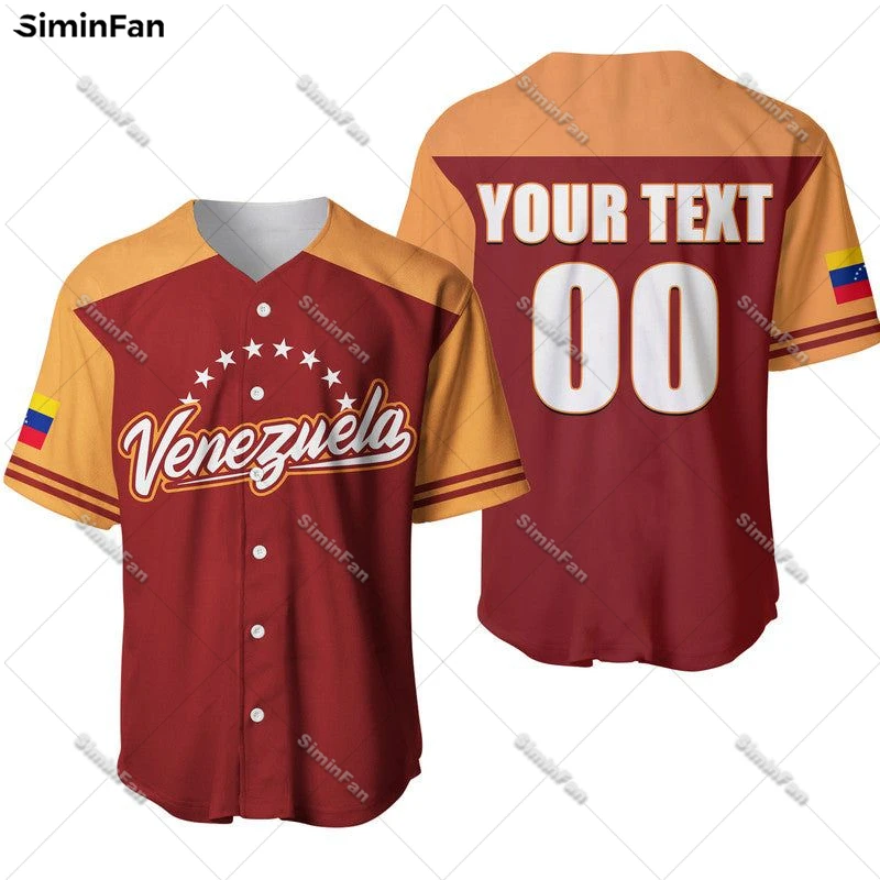 Venezuela Wappen Baseball Trikot 3d überall gedruckt Männer Hemden Sommer kragen loses T-Shirt männlich Camisa Unisex T-Shirt weibliches Top