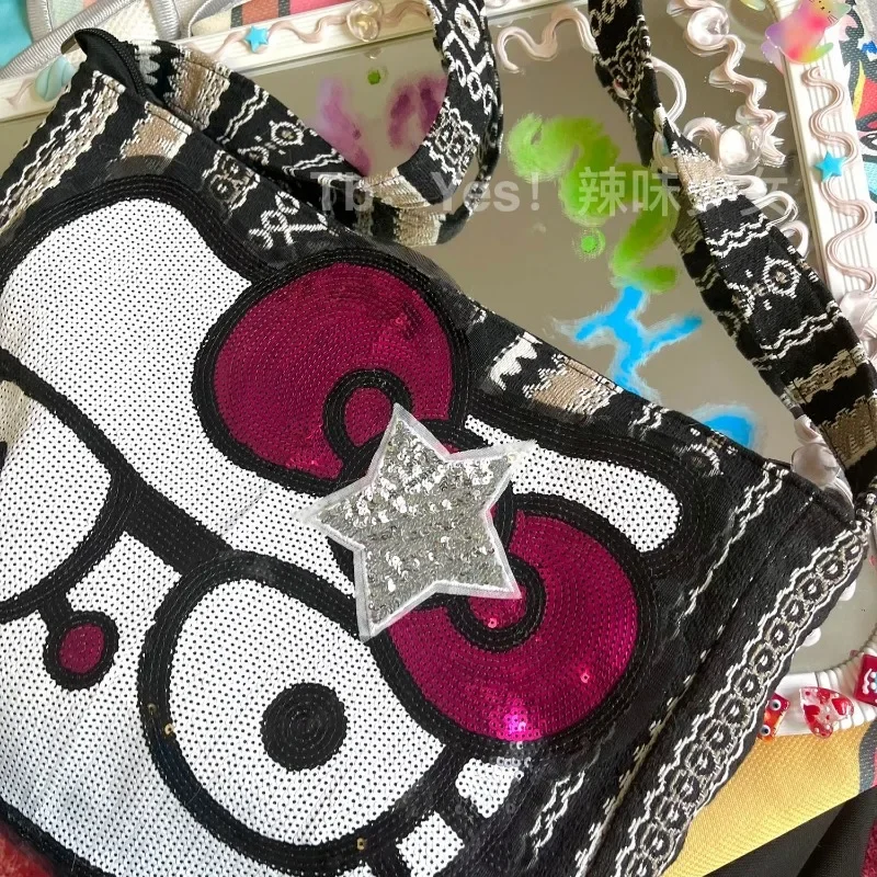 MBTI-Sac à main Hello Kitty pour femmes, sacoche en toile Y2k, vintage, grande capacité, décontractée, à la mode, dessin animé, nouvelle collection