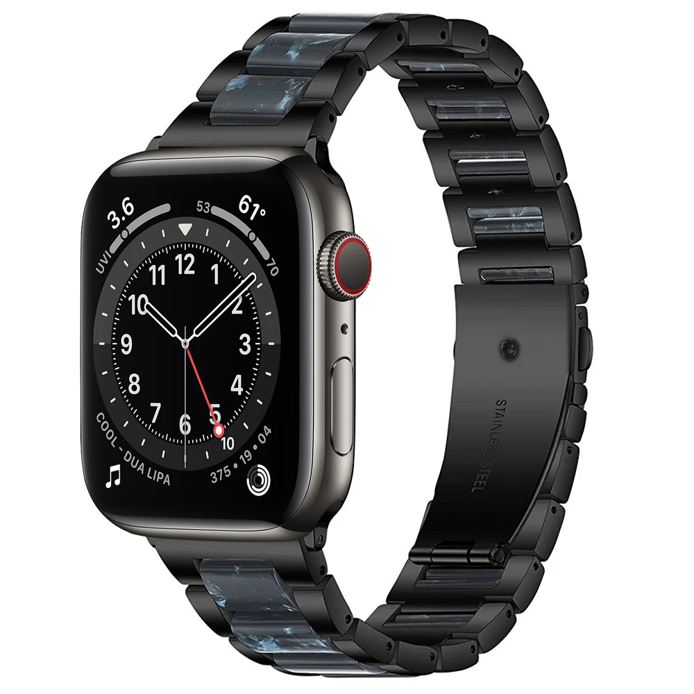 

Straps for apple watch se series 6 5 4 44mm 40mm band Stainless Steel Resin Bracelet for iwatch 6 3 42mm 38mm bands blue black
