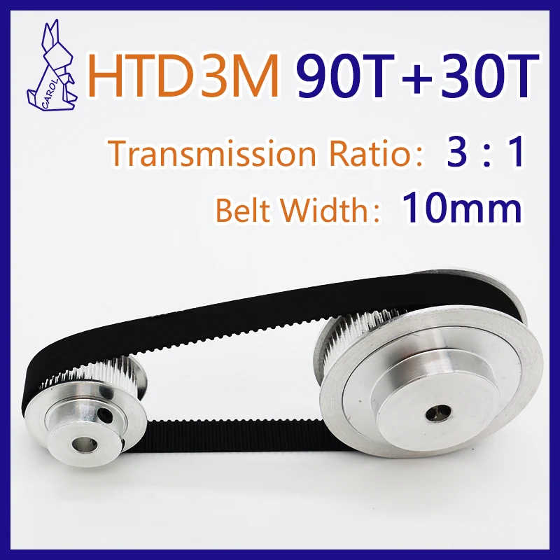 90Teeth 30Teeth 90T 30T HTD 3M Pulleys Set Belt Pulley Gear Kit Belt Width 10mm 3M Synchronous Wheel Set HTD3M Timing Pulley Kit