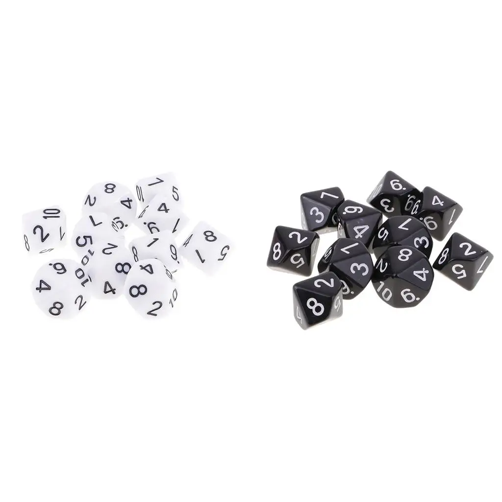 

D10 Polyhedral Dice Acrylic Set 16mm Black White Digital Dice for RPG Tabletop Games and Party Role Activities