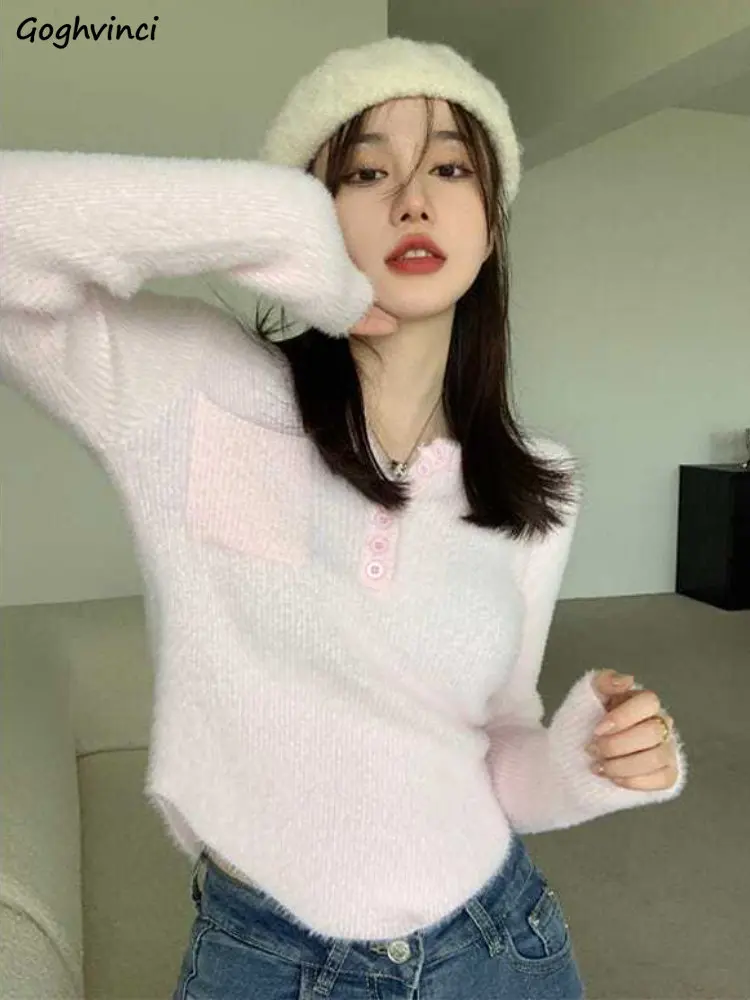 

Slim Pullovers Women Knitting Warm All-match Korean Style Fashion Females Streetwear Sexy Design Cropped Hotsweet Soft Chic New