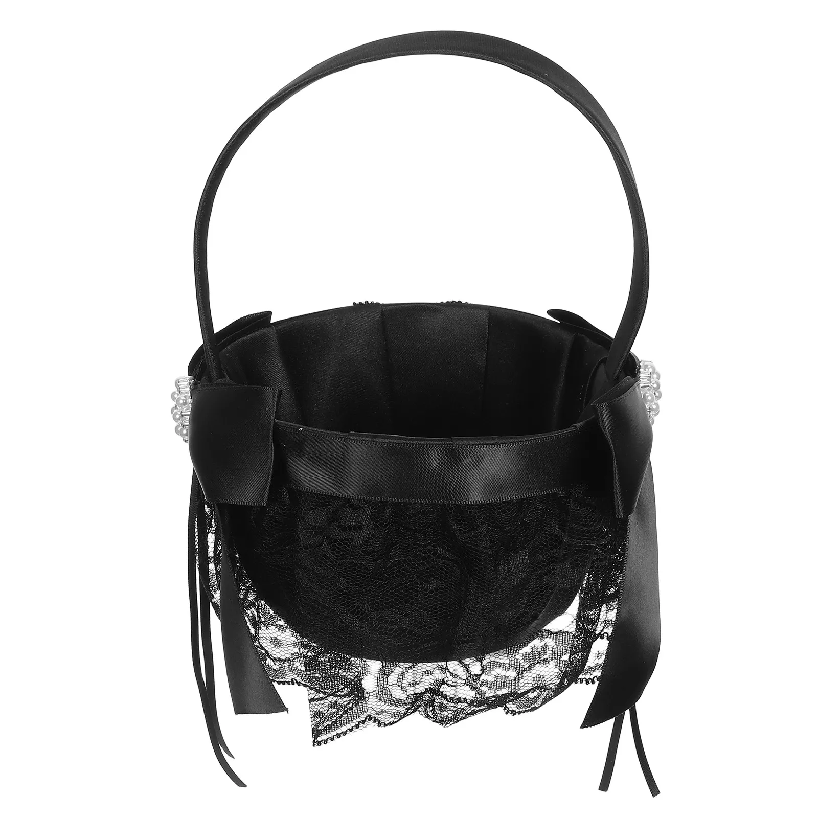 

Black Flower Basket Small Handheld Wedding Basket Rustic Modern Romantic Flower Petal Holder Candy Bag for Wedding