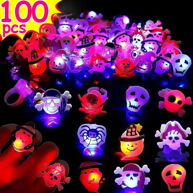 

Many Halloween Ring LED Flash Pumpkin Finger Lamp Christmas Ghost Skull Halloween Glow Ring Toy Children's Party Jewelry Gifts
