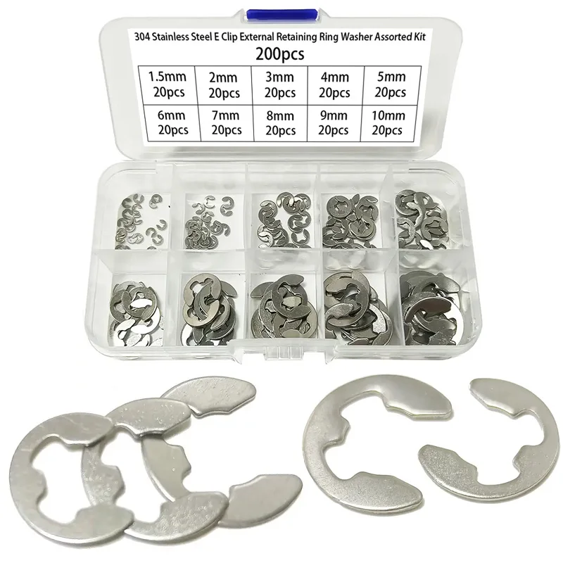 200 uds/anillo de presión abierto en forma de E de acero inoxidable 304, anillo de retención en forma de C, anillo de retención en forma de E para eje