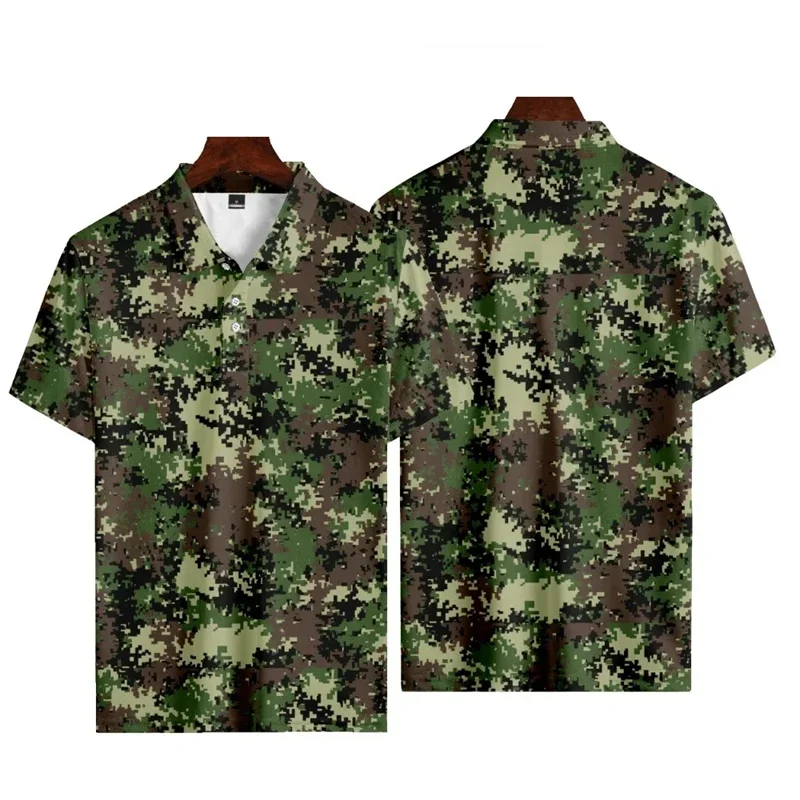 Men's Camouflage 3D Printed Summer Short-sleeved Shirt Camouflage Button Fashion Sportswear