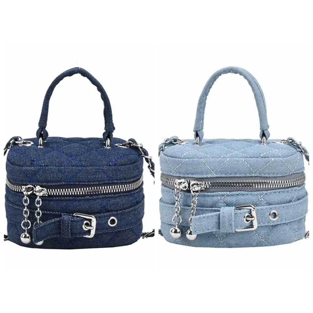 Chain Lingge Denim Bucket Bag Simple Shoulder Bag Crossbody Bag Denim Crossbody Bag Small Handbag Lingge Shoulder Bag Girl