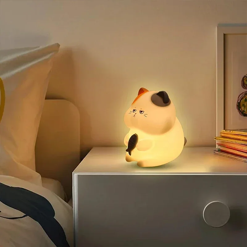 Cute Cat Silicone Night Light with 3 Brightness Levels, 6 Color Changing Modes, 30-Min Auto Off & Tap Control, Soft Bedside Lamp