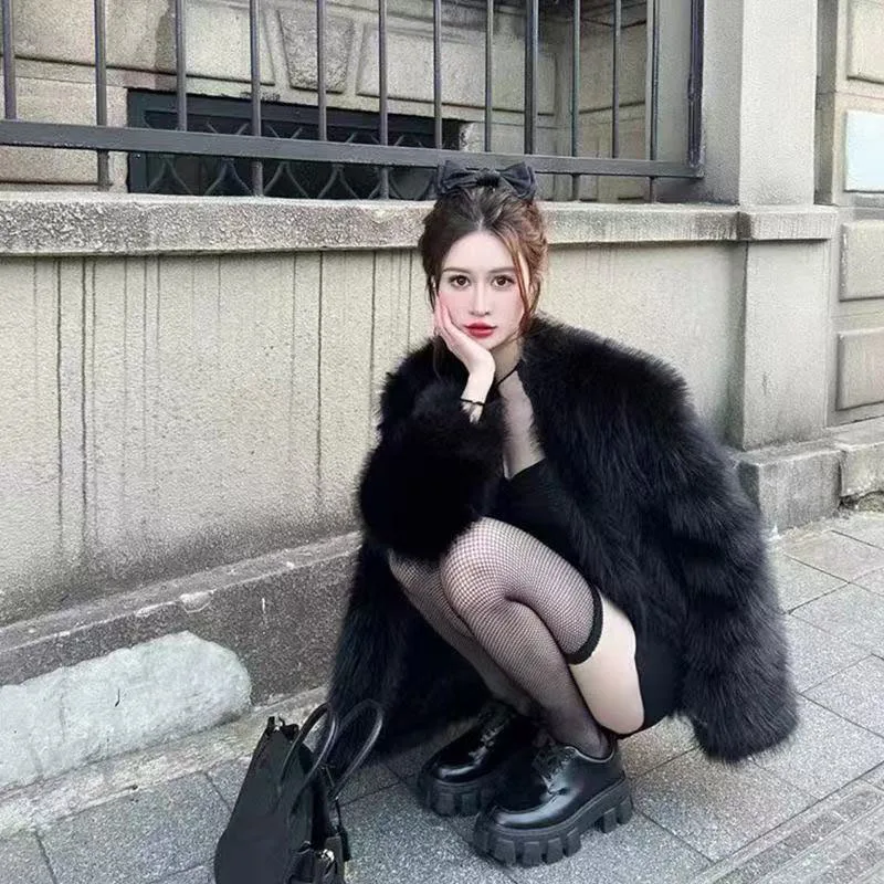 Fur Black Imitation Fox Fur Coat Women's New Autumn and Winter Korean Mid-Length Fashion Versatile Fur Coat