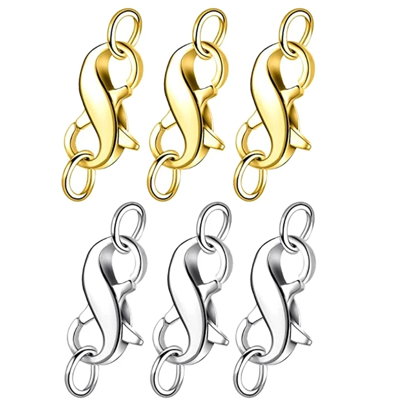 3PCS Figure Eight Lobster Clasp Lock Double Opening Silver Golden for DIY Bracelet Necklace Closing Connector Drop Shipping