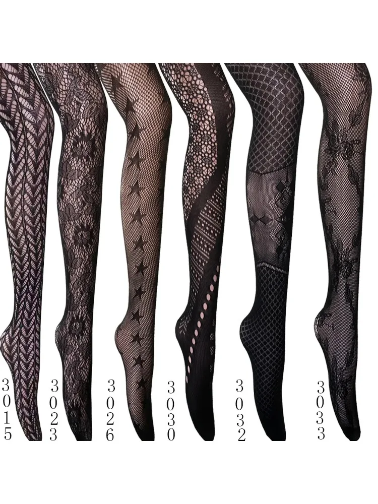 Damen Sexy Netzstrumpfhose Jacquard-Webung Nahtlose Strumpfhose Netzgarn Strumpfhalter Netzstrümpfe Schwarz Spider Gothic Spitzenstrumpfhose