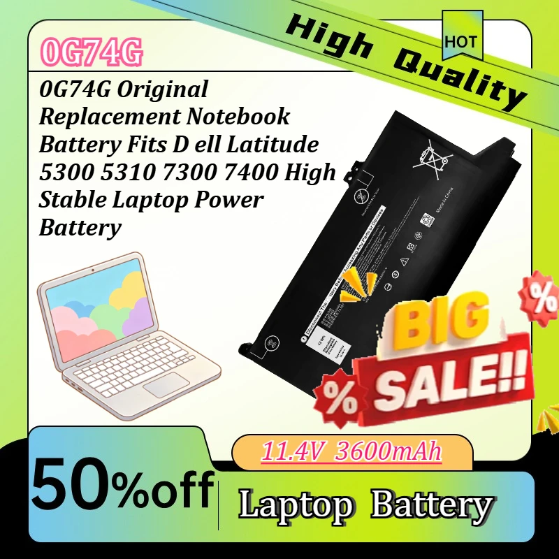 

0G74G Replacement Notebook Battery Fits D ell Latitude 5300 5310 7300 7400 High Stable Laptop Power Battery