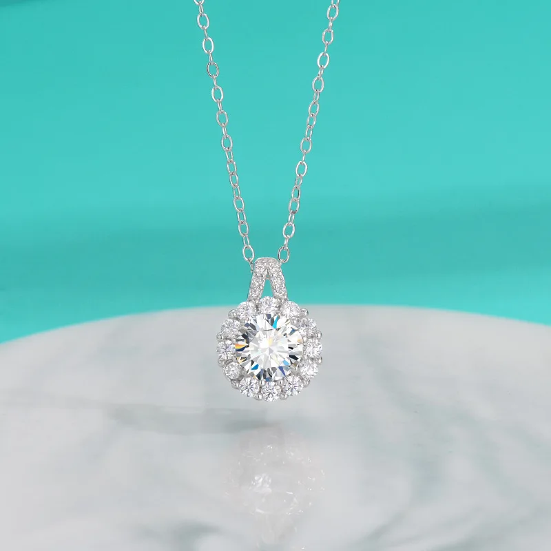 

s925 sterling silver moissanite diamond necklace sunflower collarbone chain light luxury niche design women's small bag necklace