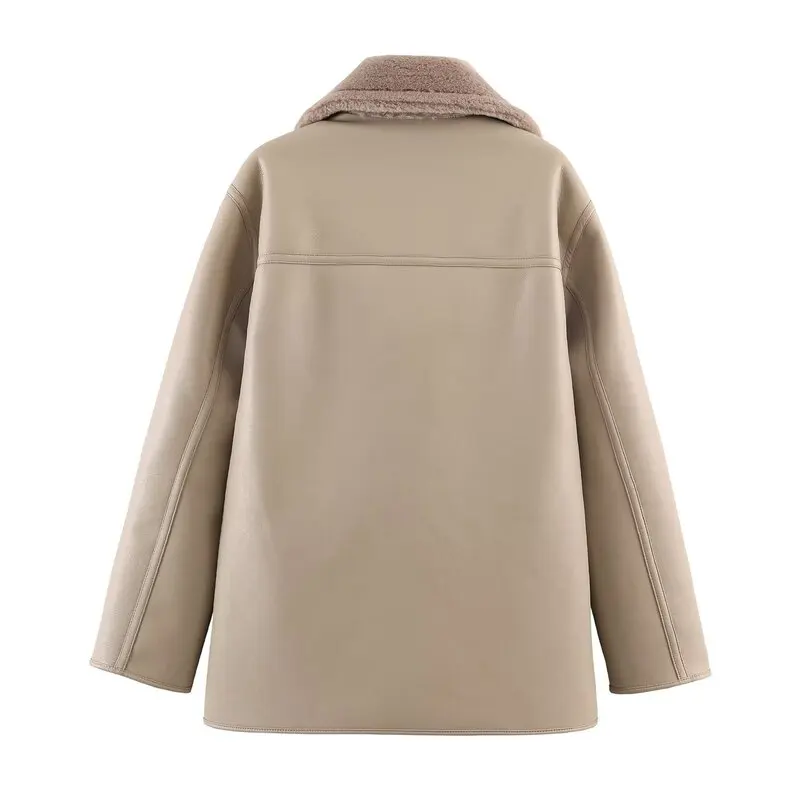 معطف جلد مزدوج الجوانب للنساء موضة خريف وشتاء جديد Sle متعدد الاستخدامات مجموعة خريف وشتاء 2025