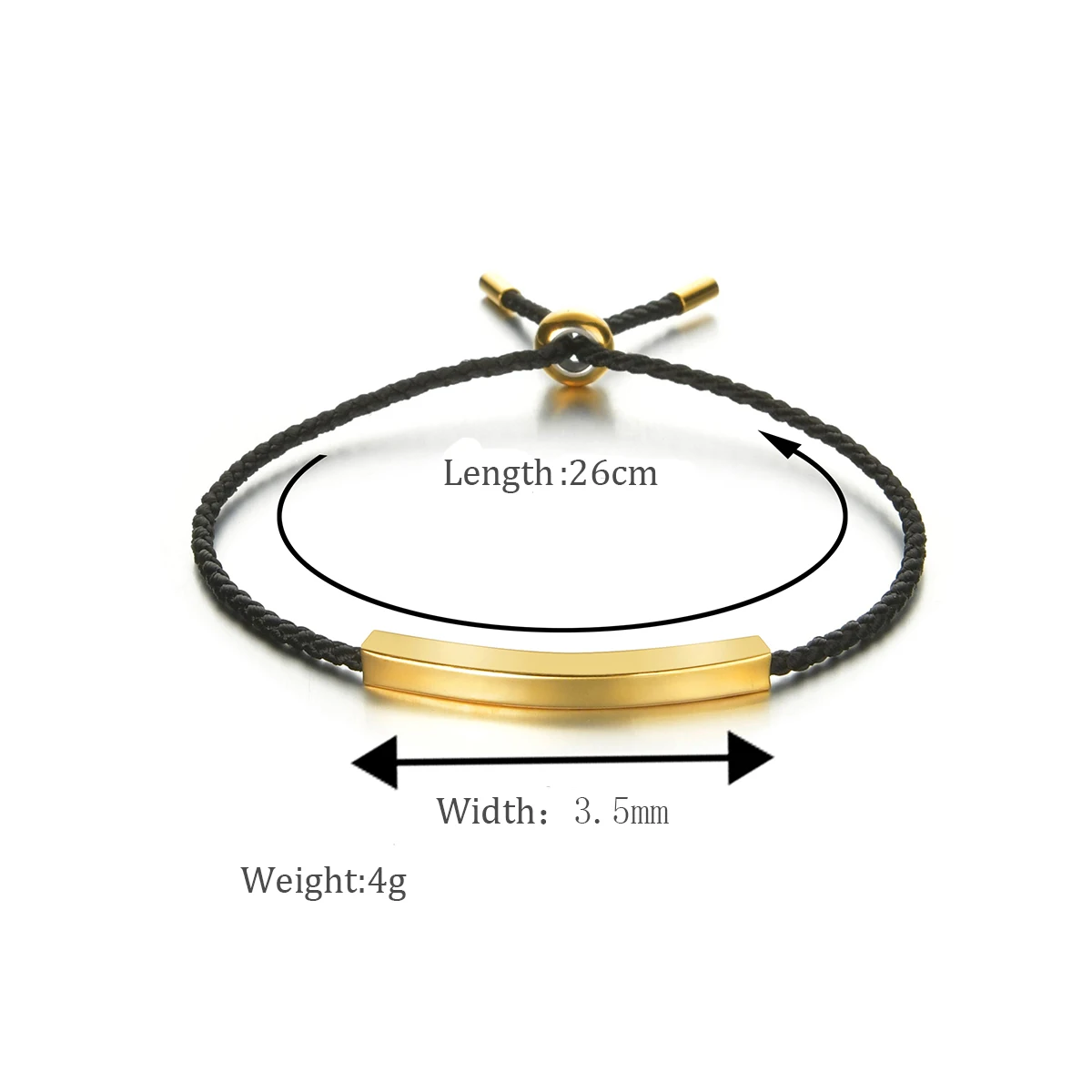 Engrave Name Personalized Black Color Rope Baby Accessory Bracelet for Women Stainless Steel Jewelry Pull Buckle Adjustment Gift