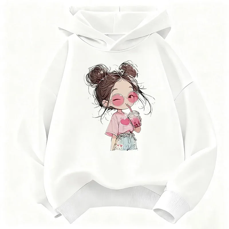 Hoodie Hip Hop Retro Girl Drink Juice Design Children's Sweatshirt Cute Hoody Girls Autumn Spring Casual Hoodies