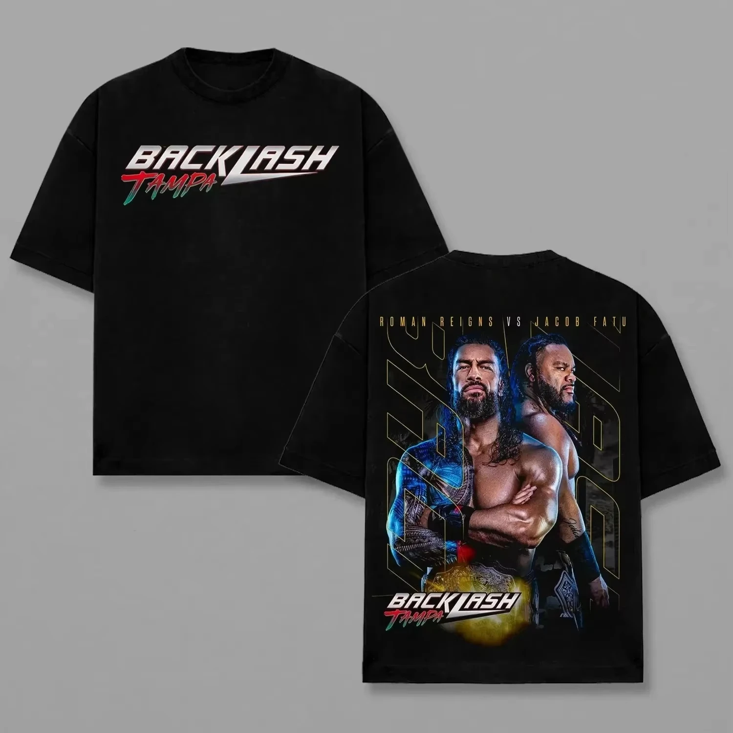 Camiseta Unisex 2026 Backlash: Tampa Roman Reigns VS Jacob, 100% Algodón, Camiseta de Verano 2026 para Hombre, Cuello Redondo, Diseño Vintage