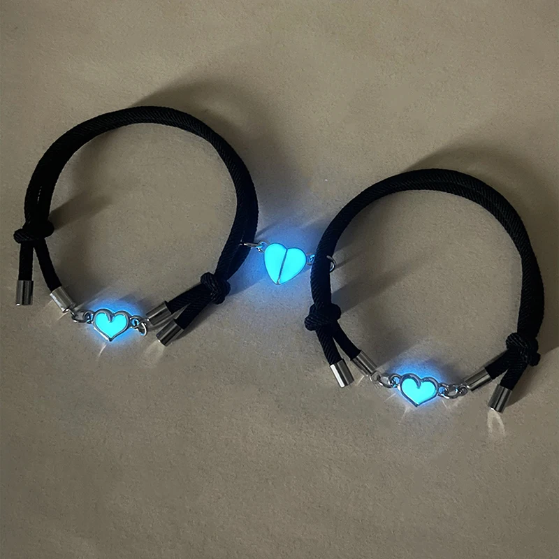 Corazón luminoso Pulsera luminosa para parejas en forma de corazón pequeño 2 pulseras tejidas con estilo