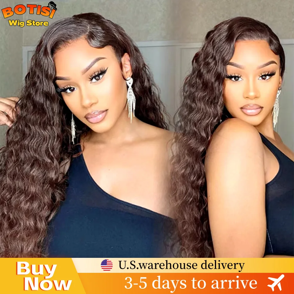 

Botisi Deep Wave Frontal Wig 13x6 Hd Lace 13x4 Lace Frontal Curly Wigs Шоколадно-коричневый парик из человеческих волос Цветной цвет для женщин