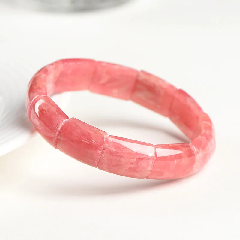 Natural Rose Rhodochrosite Rectangle Beads Bracelet 14x12mm Stretch Women Red Rhodochrosite Fashion Jewelry AAAAAA