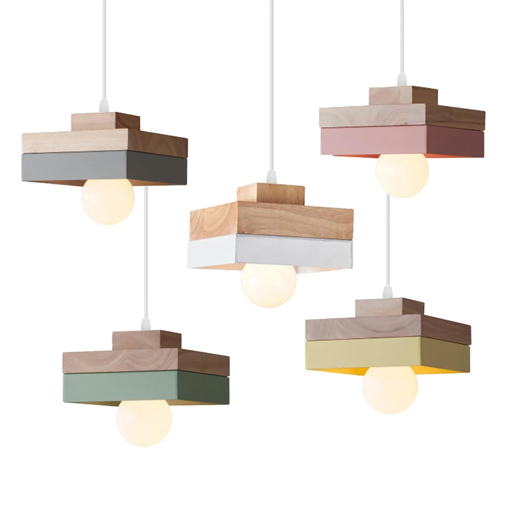 

Nordic Macaroon Chandelier Wooden Pendant Light Bedroom Living Room LED Hanging Lamp Single Head Children Room Lighting Fixture