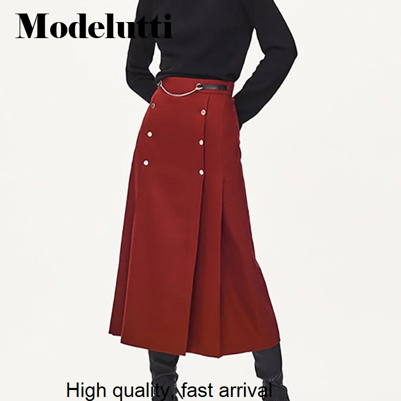 

Spring 2023 New Autumn Fashion Chain Woolen Skirt Buttons Decorate Hip Wrap Women Slim Simple Casual Bottoms Female