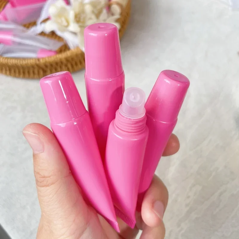 50 個 10 ミリリットル口紅メイクアップサブパッケージピンク蓋チューブ空のチューブ押し出しリップグロスリップカラー斜め口