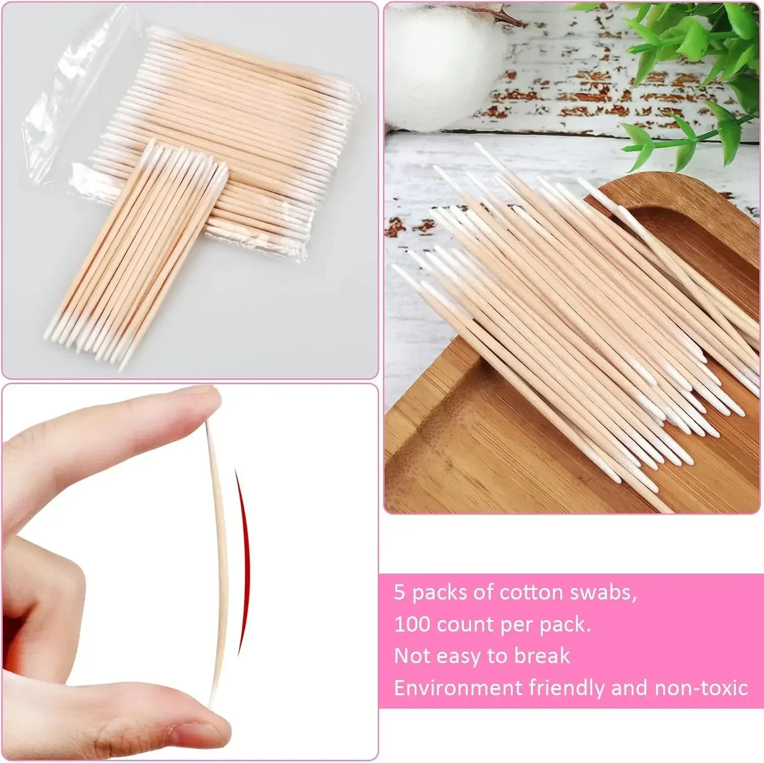 Professional Dual-Ended Cotton Swabs (100/500pcs) - Fine Point for Microblading, Nail Art, Eyelash Extensions & Makeup Cleaning