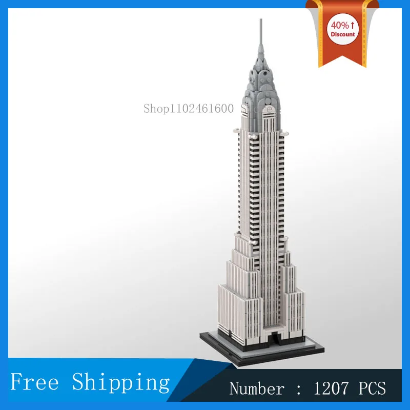 MOC City Architecture Chrysler Building 1:800 Scale Model Building Block Assembly Street View Building Collection Toy Gifts