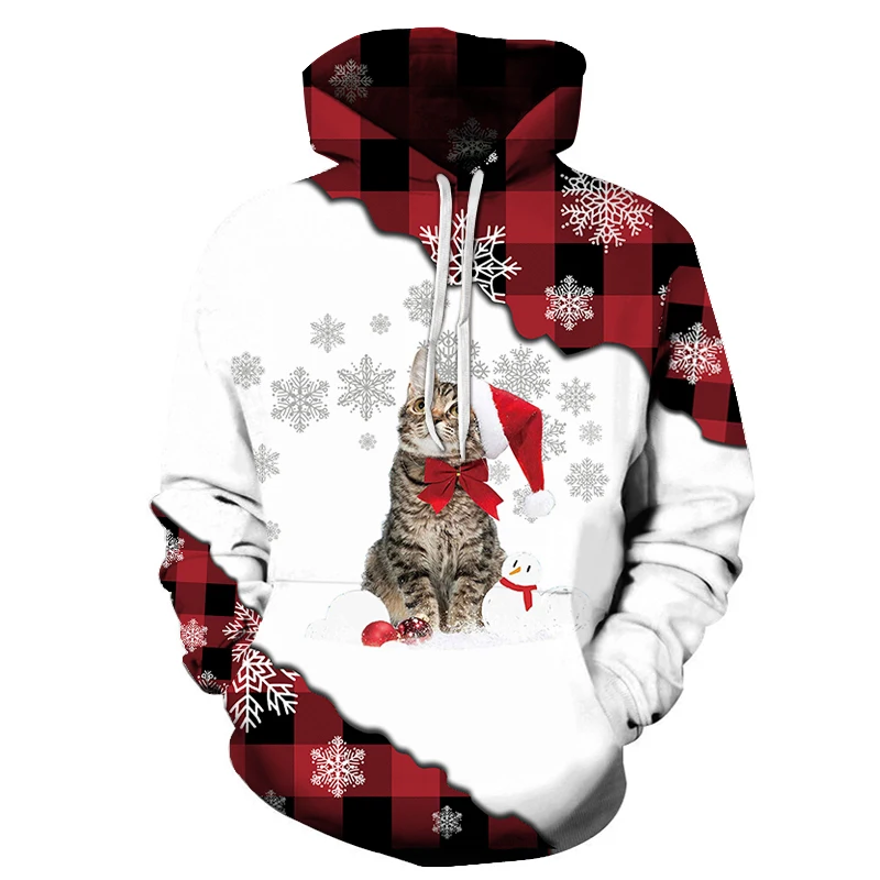 New Fashion Oversized Hoodies Men's Christmas Claus Deer Cartoon Pattern 3D Printing Sweatshirts Long Sleeve Tops Streetwear