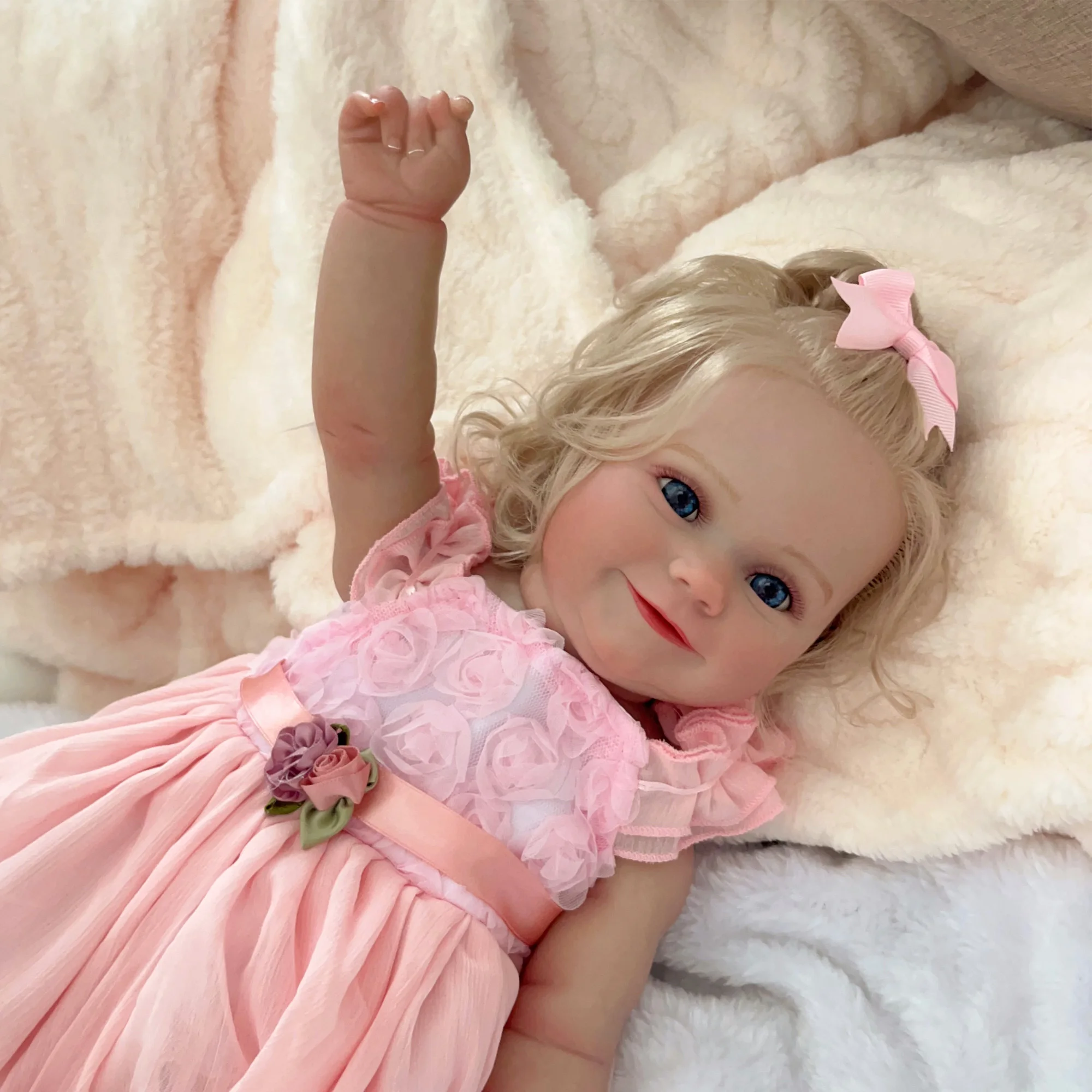 50cm Lifelike Reborn Baby Doll Handmade 3D Painted Skin Blue Eyes Full Body Soft Silicone Vinyl Girl Body Bebe Christmas Gift