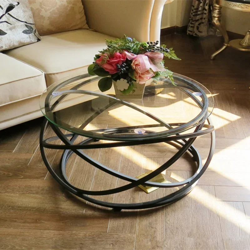 Iron coffee table fashion small apartment living room coffee table tempered glass round sofa side coffee table WF924430