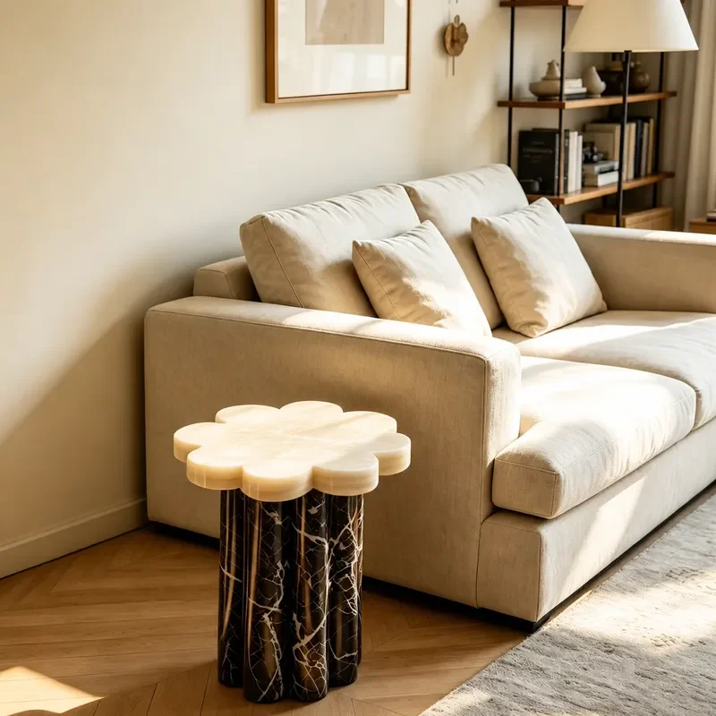 Italian Light Luxury Natural Stone Flower Shaped Coffee Table Modern Simple Small Corner Table for Living Room Villa High End
