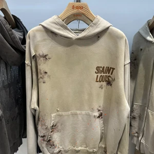 SSSaint LOUIS-WASH خمر رسالة شعار هوديي مطبوعة ، ريترو هاي ستريت فضفاض عارضة من القطن الرياضي ، جودة عالية كبيرة الحجم أفضل 8 حقائب يد لويس الخامس مبيعا - رقم 2