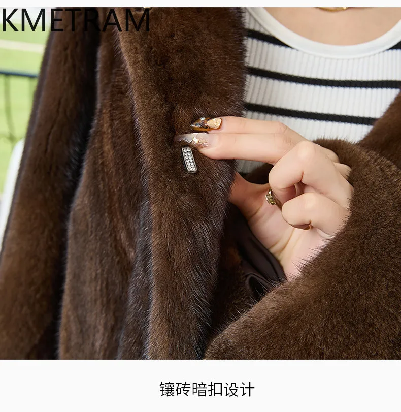 معطف فرو المنك الطبيعي 100٪ من KMETRAM، جاكيت نسائي طويل عالي الجودة من فرو المنك الحقيقي مع غطاء للرأس، ملابس شتوية نسائية 2026