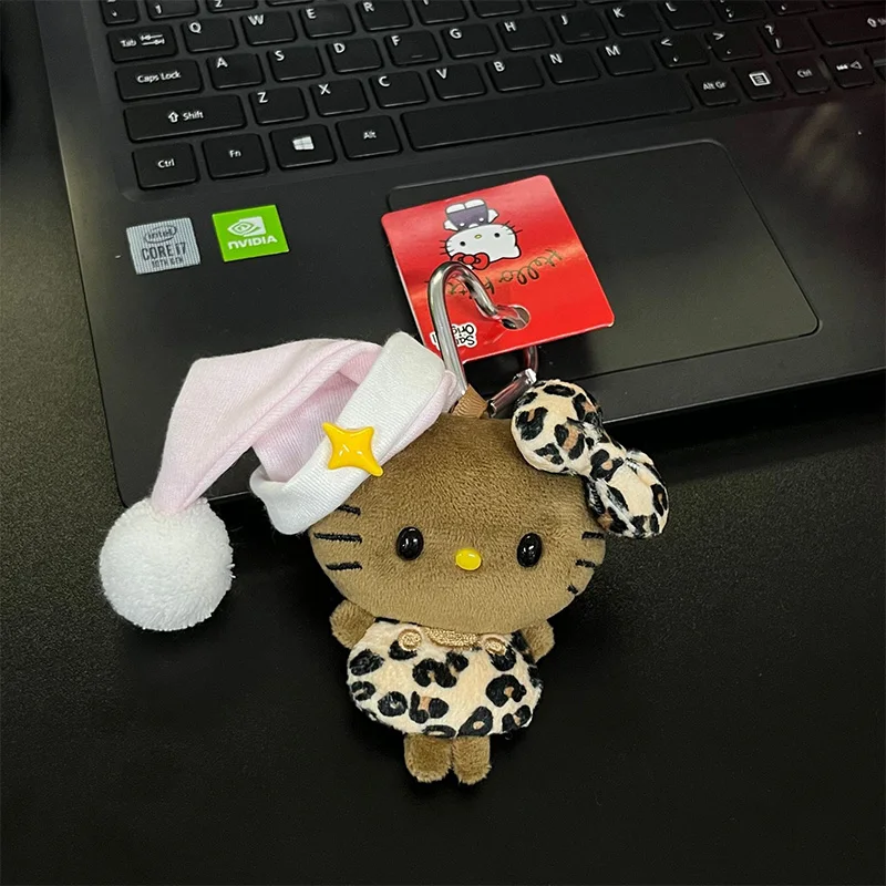 

New Nightcap Hello Kitty Series Plush Keychain Cartoon Dark Skin Kt Plush Toy Anime Peripherals Schoolbag Charm Ornament Gift