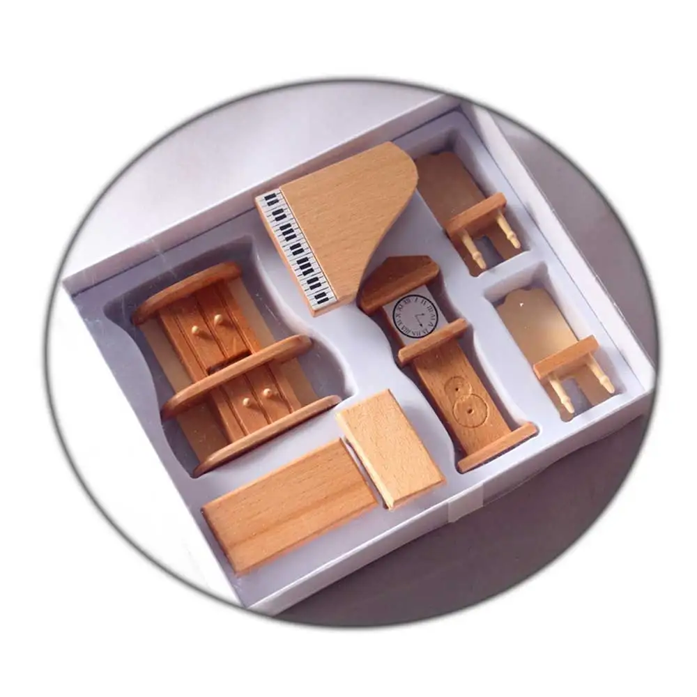 Wooden Doll House Furniture 1/12 Miniature Bedroom Dinning Room Kitchen Living Room Series for DIY Accessories Set Play House