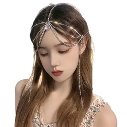 Bohemia Style for Rhinestone Drop Pendant Forehead for Head Chain Crystal Headpiece Bridal Wedding Hair Chain for Head J