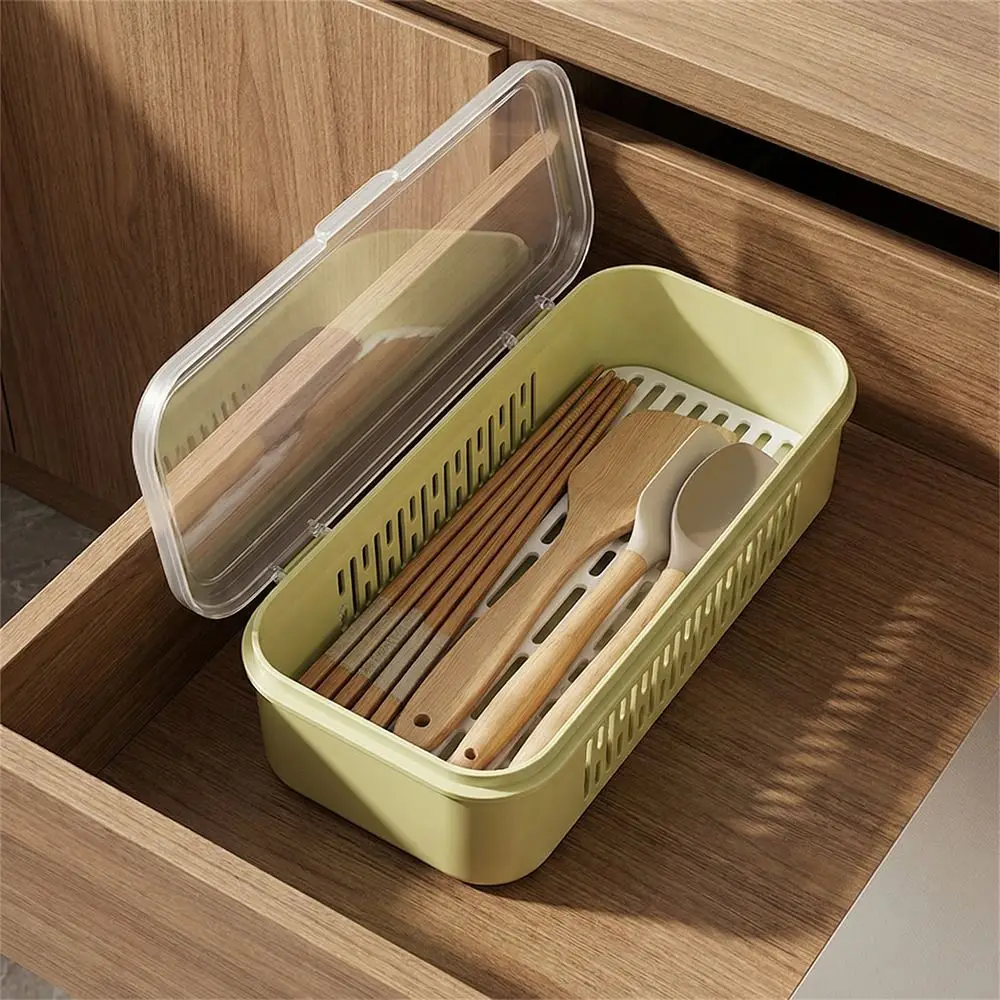 

Dustproof Chopstick Drying Box Single Layer with Transparent Lid Chopstick Draining Cage Space Saving Ventilated