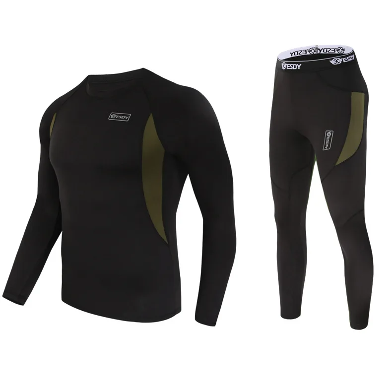 2025 ESDY Functional Underwear Outdoor Sports Fleece Warm Set Training Fitness Clothing A152 Thermal Base Layer Men's Tracksui_voghion.com