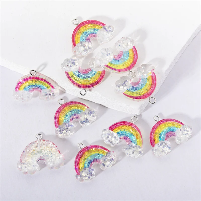 10pcs Cartoon Rainbow Cloud Charms Acrylic Pendant DIY Colourful Ornaments Accessories Necklace Bracelet Earrings Accessories