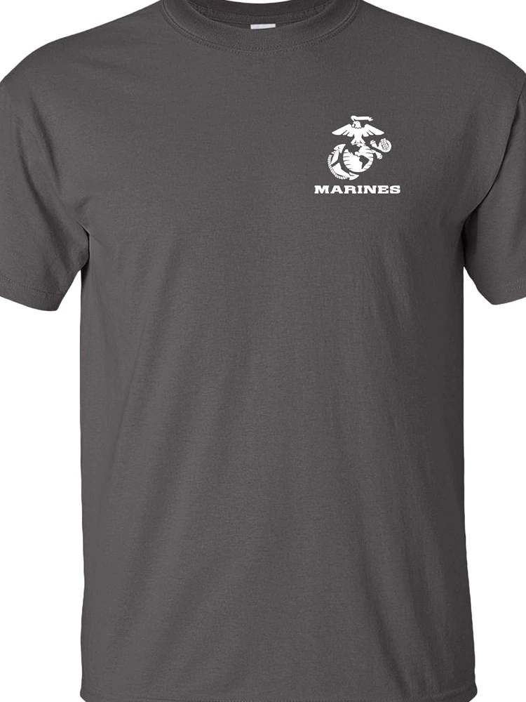 US Marines Chest T-Shirt White Emblem Crest Marine USMC Chest Shirt Short Sleeve Casual 100% Cotton T Shirt