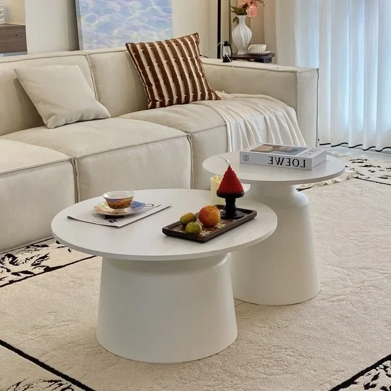 Cream style white home living room coffee table combination Internet celebrity round table modern simple small apartment side